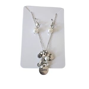 Silver Charm Necklace and Earring Set (MOM, HERO, LOVE) NEW!